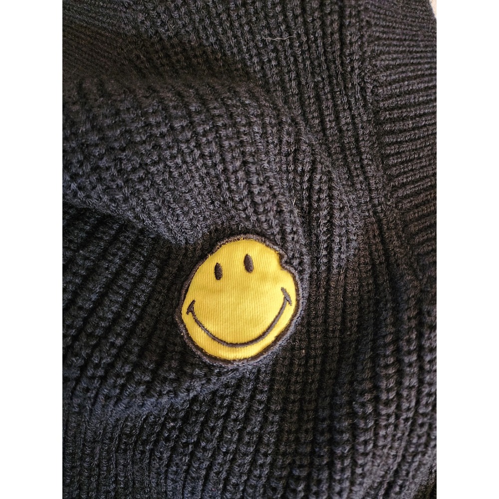 Smiley x H&M Black Ribbed‎ Knit Sweater Vest Smiley Face Patch Oversized L